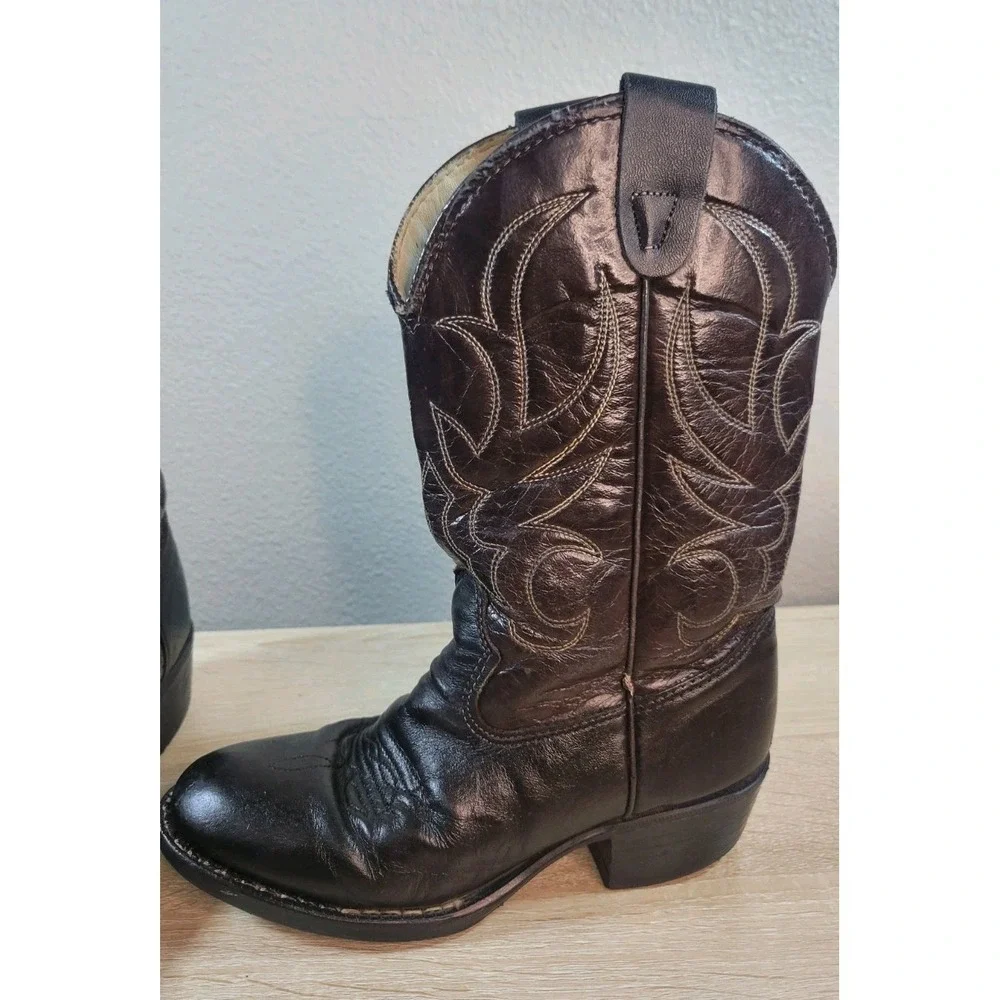 Vintage Texas Brand Kids Cowboy Boots 12.5D Brown Leather Made USA Western